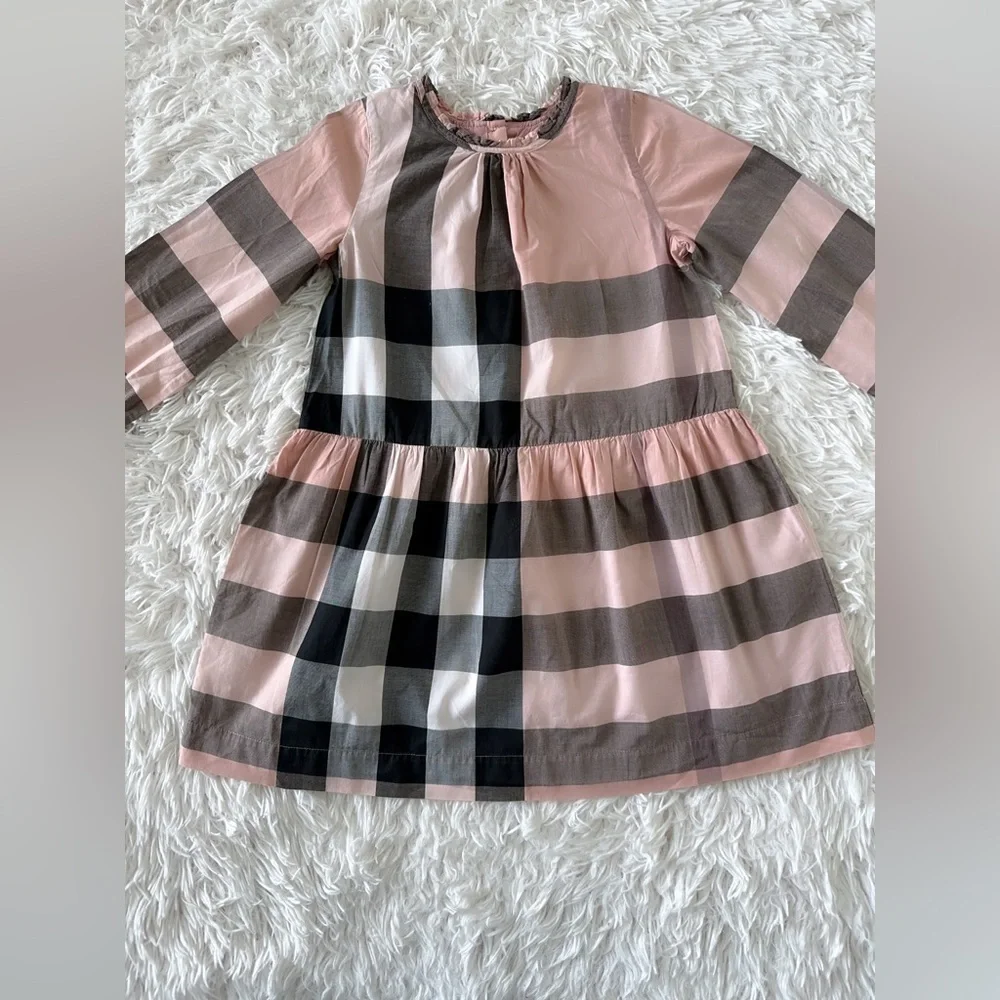 Burberry Pink and Black Pleated Sundress with Raglan Sleeves